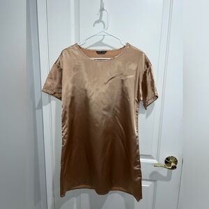 Copper gold satin shirt dress
